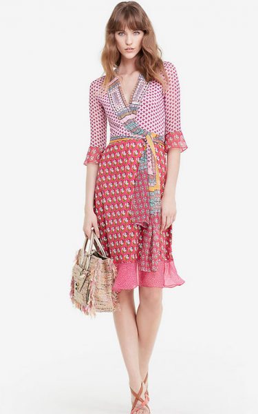 DVF Nieves Silk and Chiffon Combo Wrap Dress- $598.00
