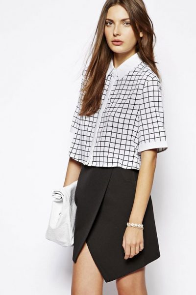 Lavish Alice Wrap Back Shirt in Grid Print
